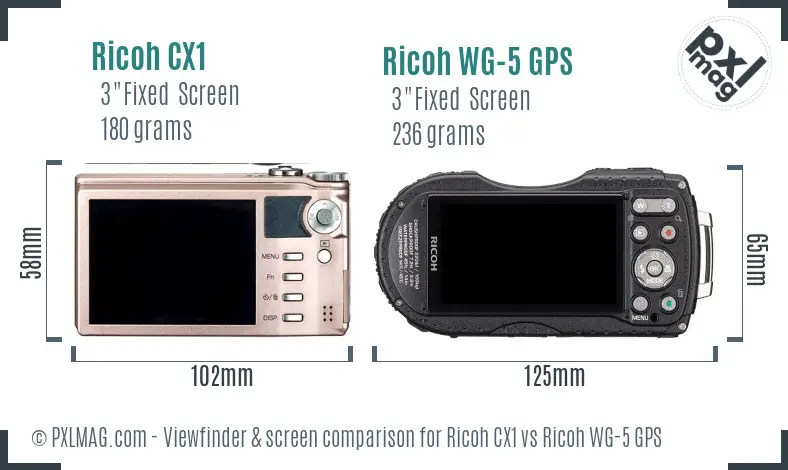 Ricoh CX1 vs Ricoh WG-5 GPS Screen and Viewfinder comparison