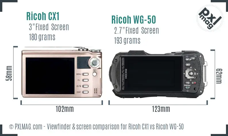 Ricoh CX1 vs Ricoh WG-50 Screen and Viewfinder comparison