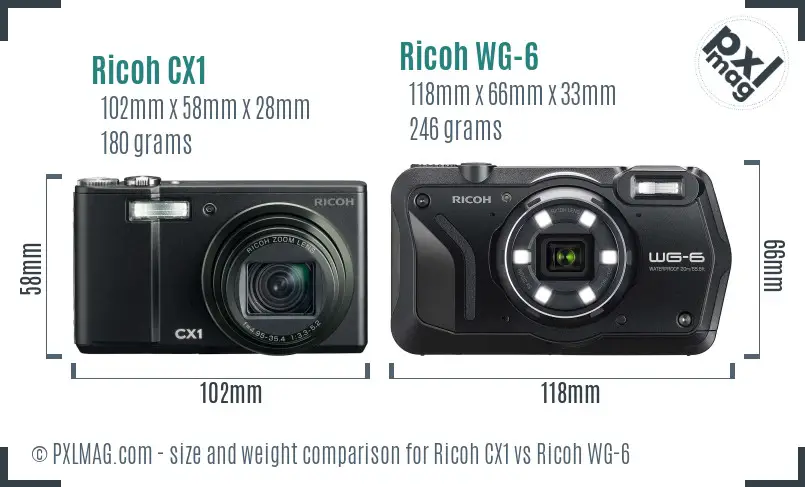 Ricoh CX1 vs Ricoh WG-6 size comparison