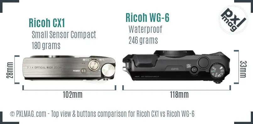 Ricoh CX1 vs Ricoh WG-6 top view buttons comparison