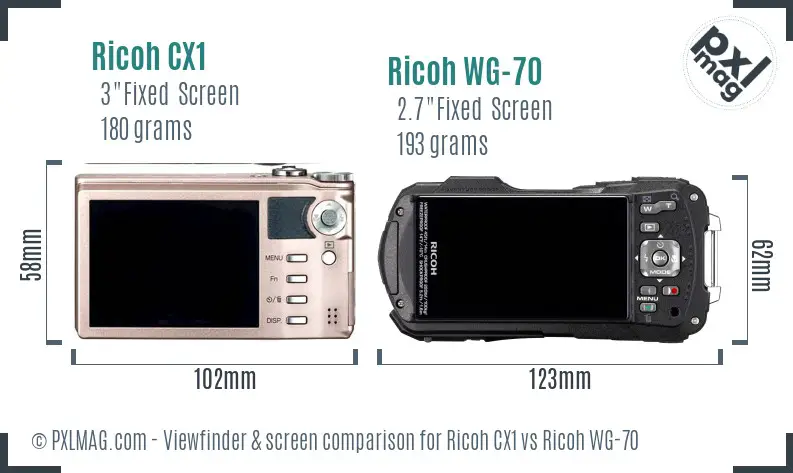 Ricoh CX1 vs Ricoh WG-70 Screen and Viewfinder comparison