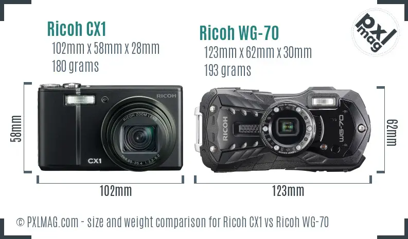 Ricoh CX1 vs Ricoh WG-70 size comparison
