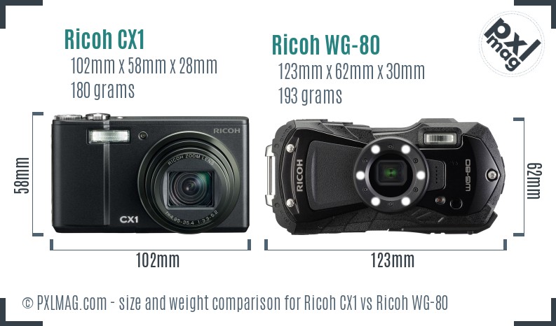 Ricoh CX1 vs Ricoh WG-80 size comparison Ricoh CX1 vs Ricoh WG-80 size comparison
