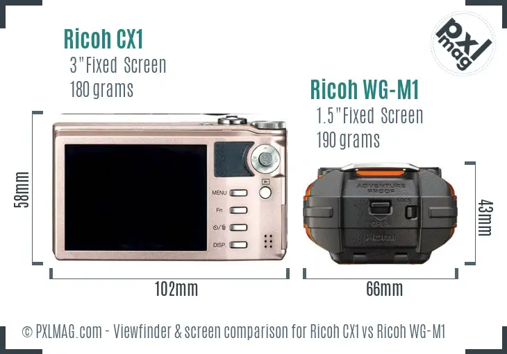 Ricoh CX1 vs Ricoh WG-M1 Screen and Viewfinder comparison