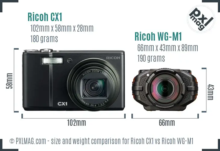 Ricoh CX1 vs Ricoh WG-M1 size comparison