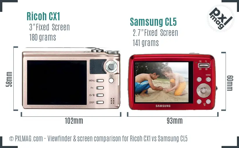 Ricoh CX1 vs Samsung CL5 Screen and Viewfinder comparison