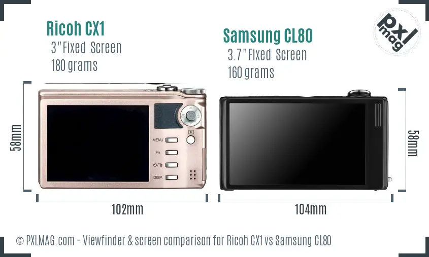 Ricoh CX1 vs Samsung CL80 Screen and Viewfinder comparison