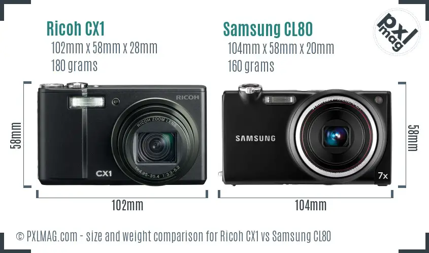 Ricoh CX1 vs Samsung CL80 size comparison