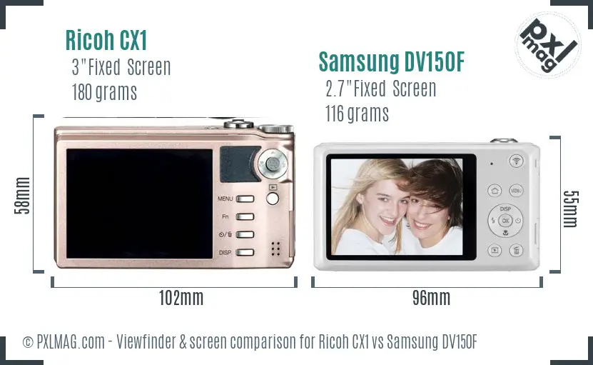 Ricoh CX1 vs Samsung DV150F Screen and Viewfinder comparison