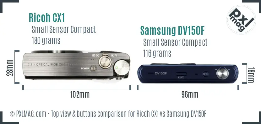 Ricoh CX1 vs Samsung DV150F top view buttons comparison