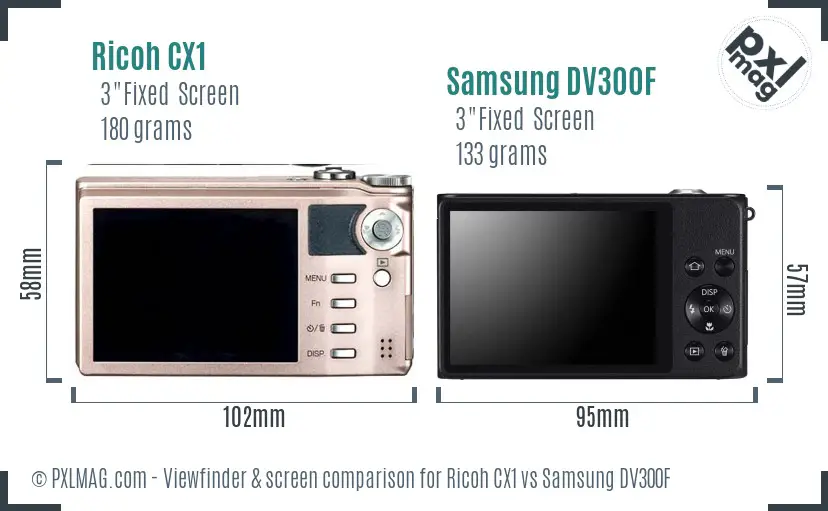 Ricoh CX1 vs Samsung DV300F Screen and Viewfinder comparison