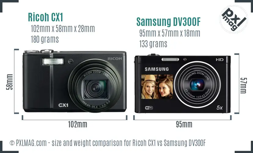 Ricoh CX1 vs Samsung DV300F size comparison
