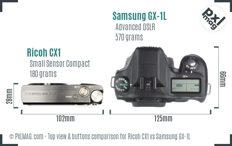 Ricoh CX1 vs Samsung GX-1L top view buttons comparison