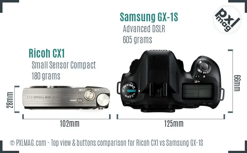 Ricoh CX1 vs Samsung GX-1S top view buttons comparison