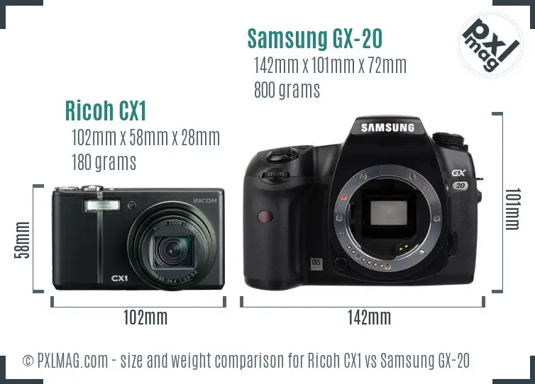 Ricoh CX1 vs Samsung GX-20 size comparison