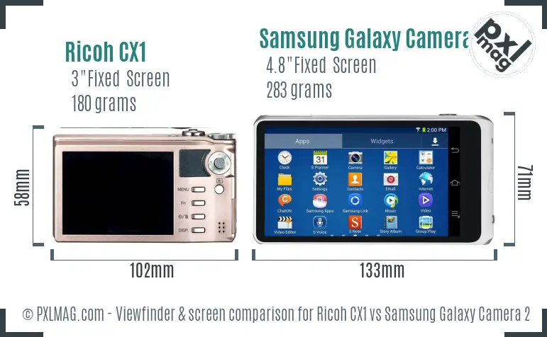 Ricoh CX1 vs Samsung Galaxy Camera 2 Screen and Viewfinder comparison