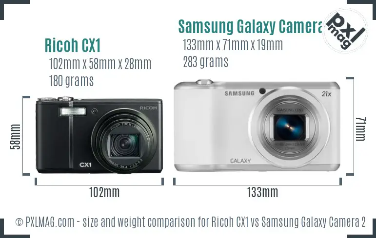 Ricoh CX1 vs Samsung Galaxy Camera 2 size comparison