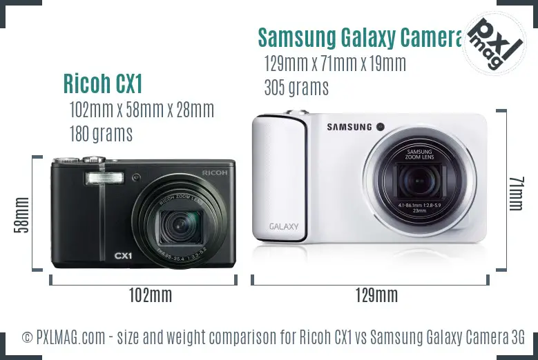 Ricoh CX1 vs Samsung Galaxy Camera 3G size comparison