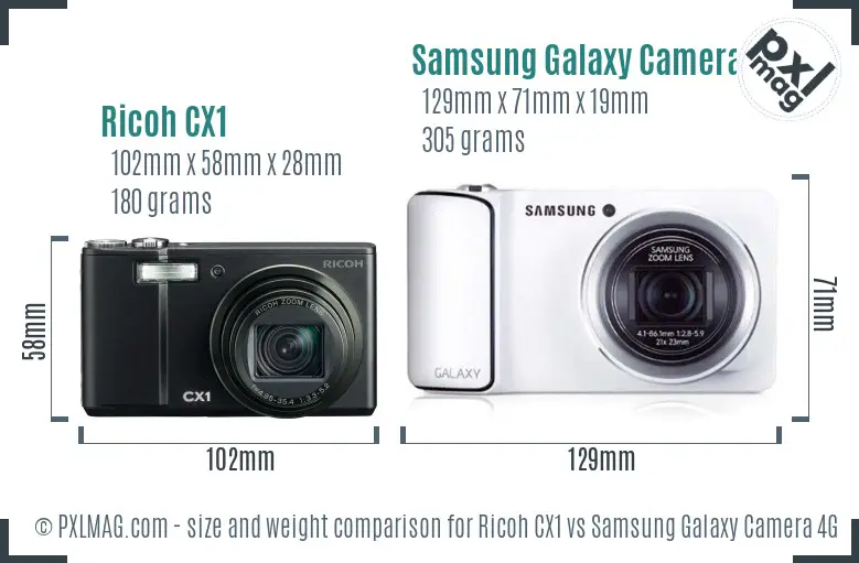 Ricoh CX1 vs Samsung Galaxy Camera 4G size comparison