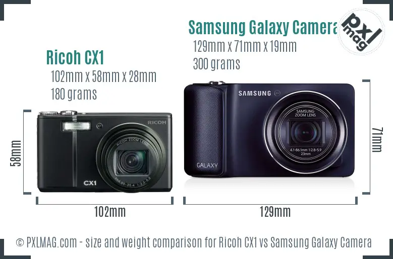 Ricoh CX1 vs Samsung Galaxy Camera size comparison