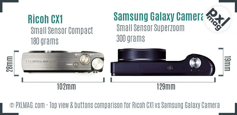 Ricoh CX1 vs Samsung Galaxy Camera top view buttons comparison