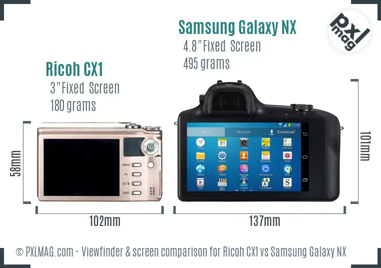 Ricoh CX1 vs Samsung Galaxy NX Screen and Viewfinder comparison