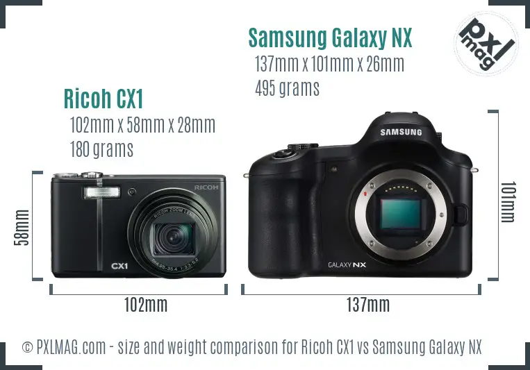 Ricoh CX1 vs Samsung Galaxy NX size comparison