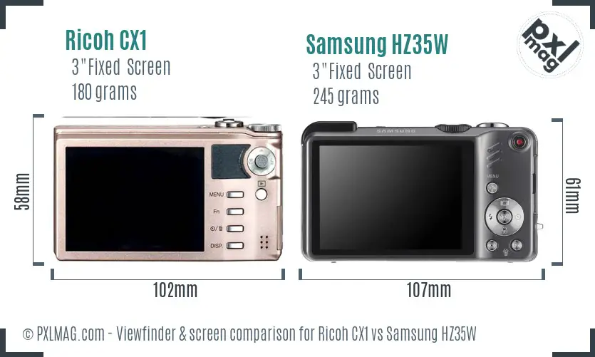 Ricoh CX1 vs Samsung HZ35W Screen and Viewfinder comparison