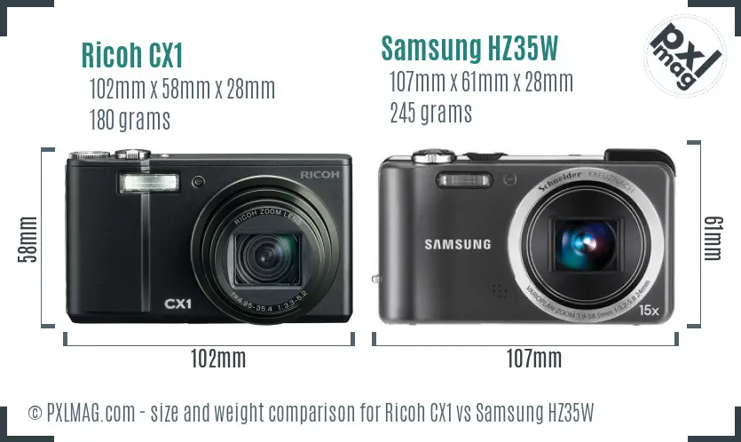 Ricoh CX1 vs Samsung HZ35W size comparison