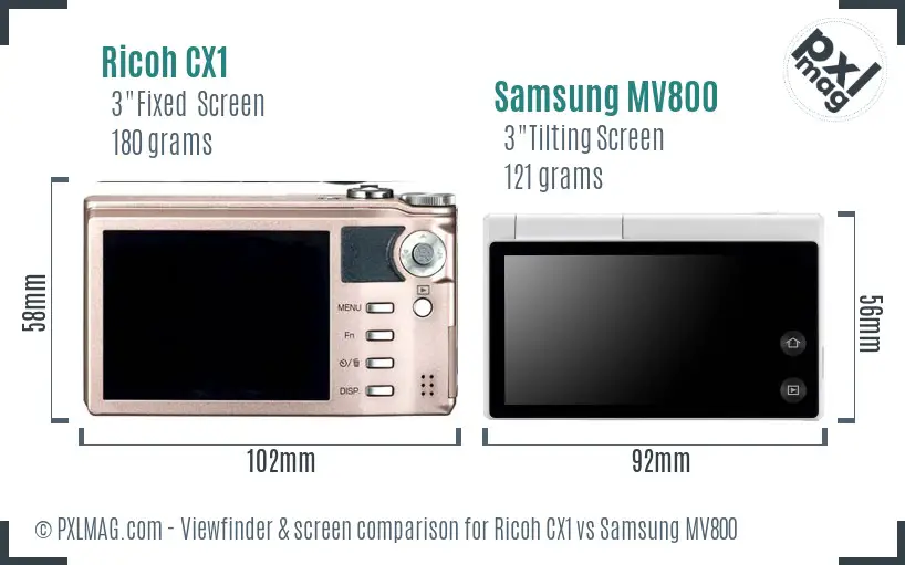 Ricoh CX1 vs Samsung MV800 Screen and Viewfinder comparison