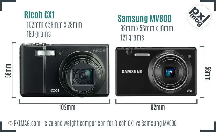 Ricoh CX1 vs Samsung MV800 size comparison