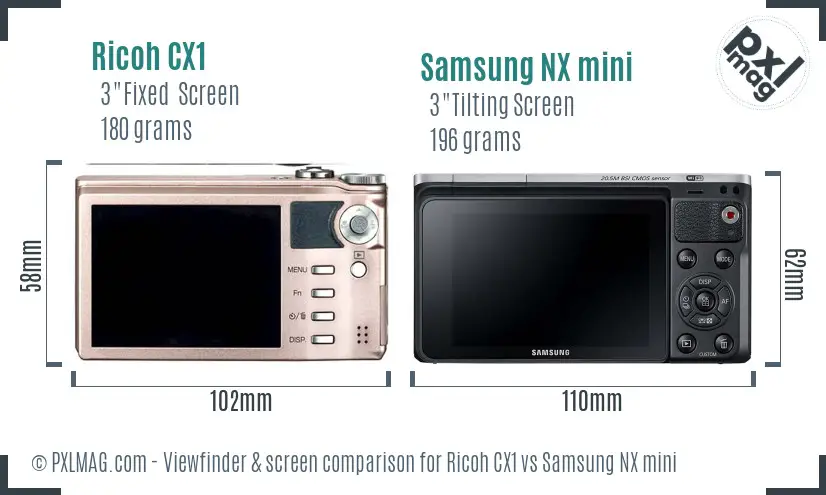 Ricoh CX1 vs Samsung NX mini Screen and Viewfinder comparison