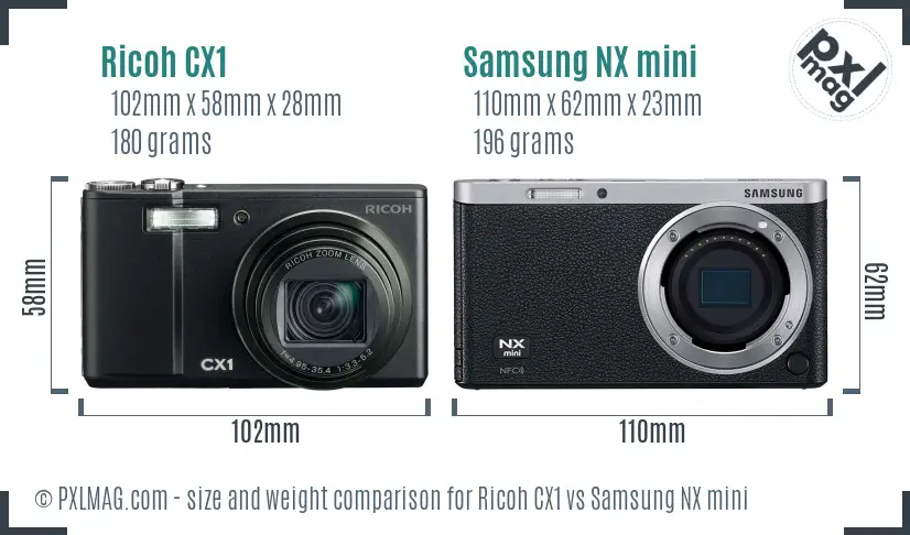 Ricoh CX1 vs Samsung NX mini size comparison