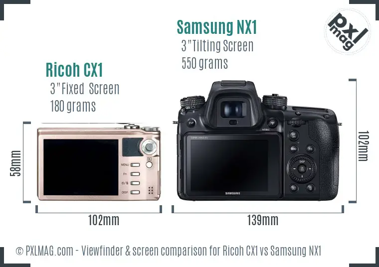 Ricoh CX1 vs Samsung NX1 Screen and Viewfinder comparison