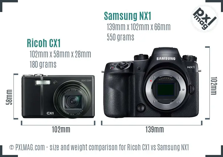 Ricoh CX1 vs Samsung NX1 size comparison