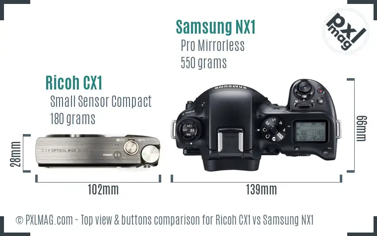 Ricoh CX1 vs Samsung NX1 top view buttons comparison