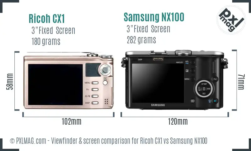Ricoh CX1 vs Samsung NX100 Screen and Viewfinder comparison