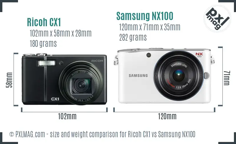 Ricoh CX1 vs Samsung NX100 size comparison