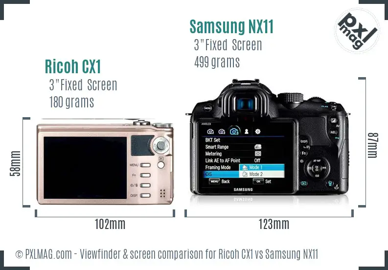 Ricoh CX1 vs Samsung NX11 Screen and Viewfinder comparison