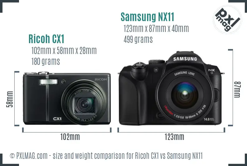 Ricoh CX1 vs Samsung NX11 size comparison