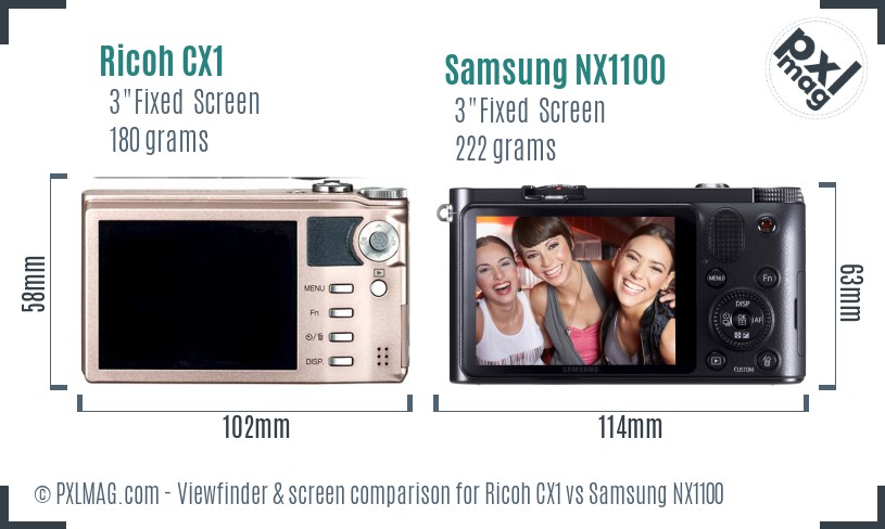 Ricoh CX1 vs Samsung NX1100 Screen and Viewfinder comparison
