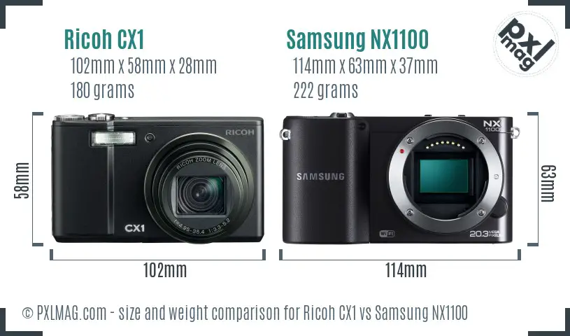 Ricoh CX1 vs Samsung NX1100 size comparison