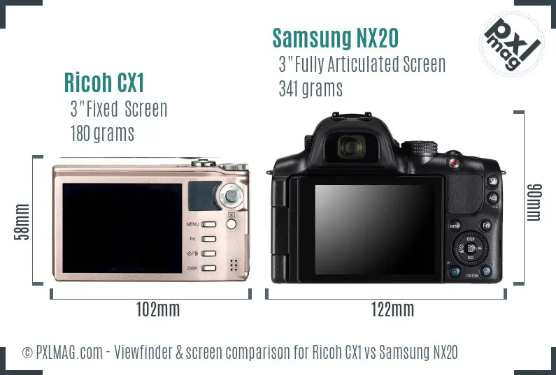 Ricoh CX1 vs Samsung NX20 Screen and Viewfinder comparison