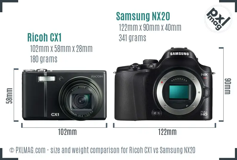 Ricoh CX1 vs Samsung NX20 size comparison