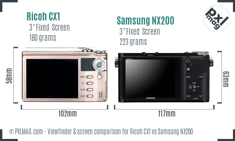 Ricoh CX1 vs Samsung NX200 Screen and Viewfinder comparison