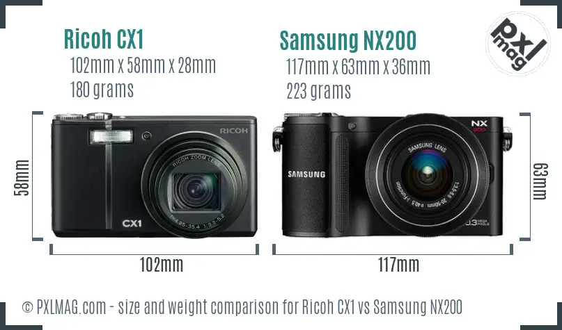 Ricoh CX1 vs Samsung NX200 size comparison