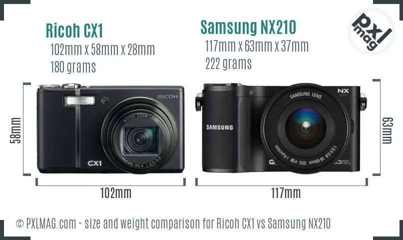 Ricoh CX1 vs Samsung NX210 size comparison