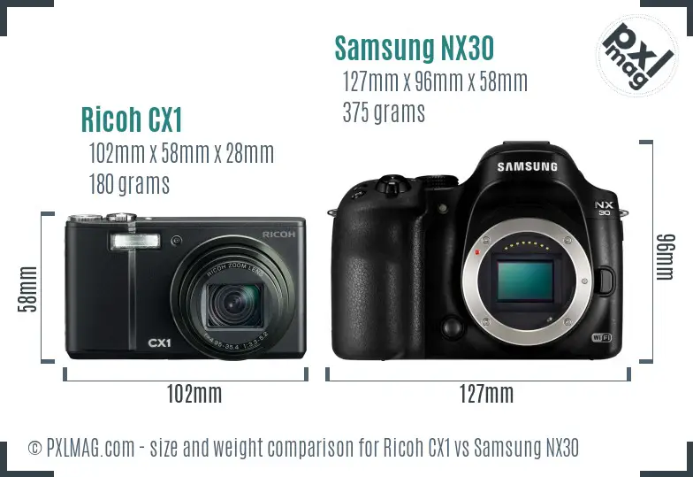 Ricoh CX1 vs Samsung NX30 size comparison