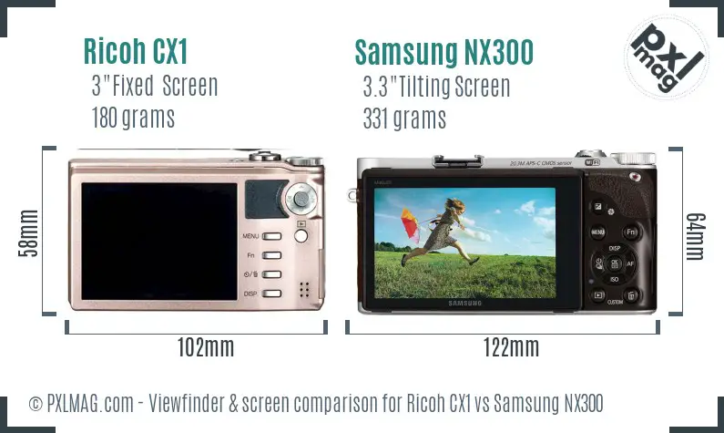 Ricoh CX1 vs Samsung NX300 Screen and Viewfinder comparison