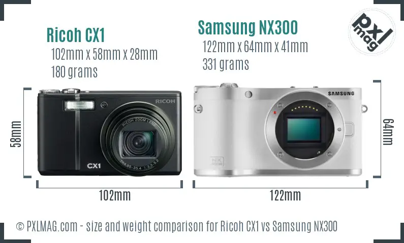 Ricoh CX1 vs Samsung NX300 size comparison